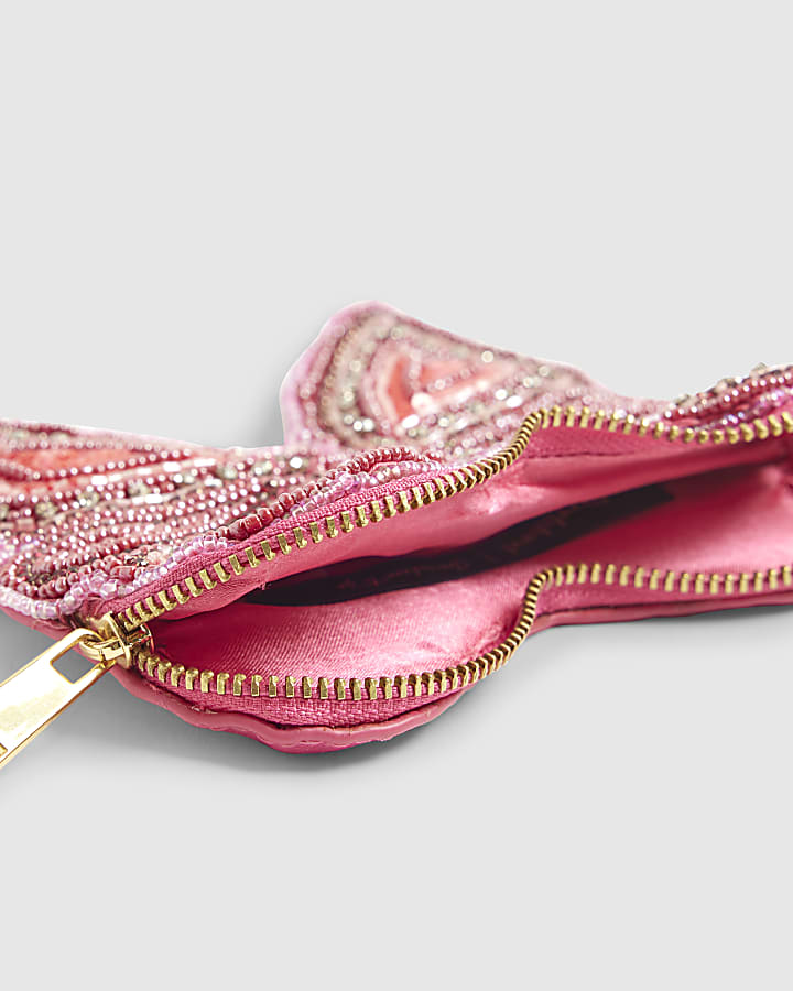 river island Pink Beaded Bow Purse
