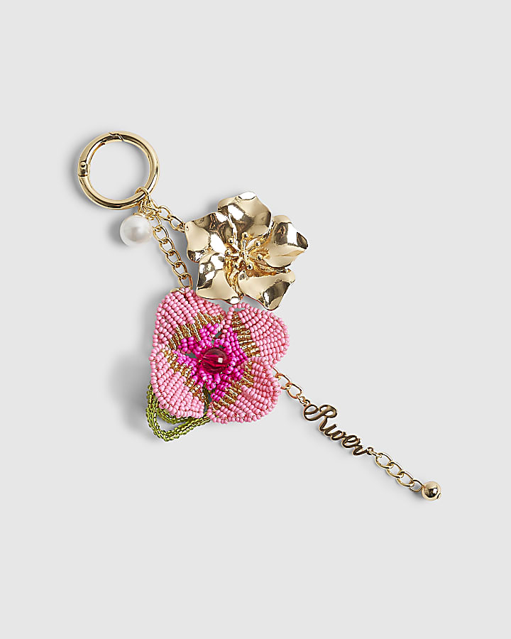 River Island Pink Beaded Flower Charm