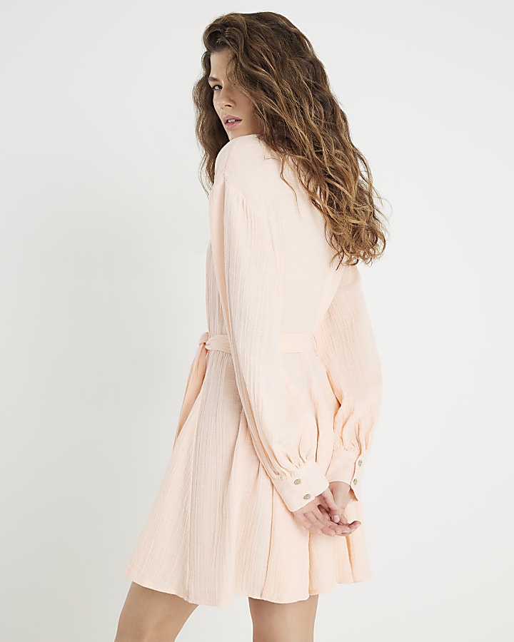 River Island Pink Belted Mini Shirt Dress