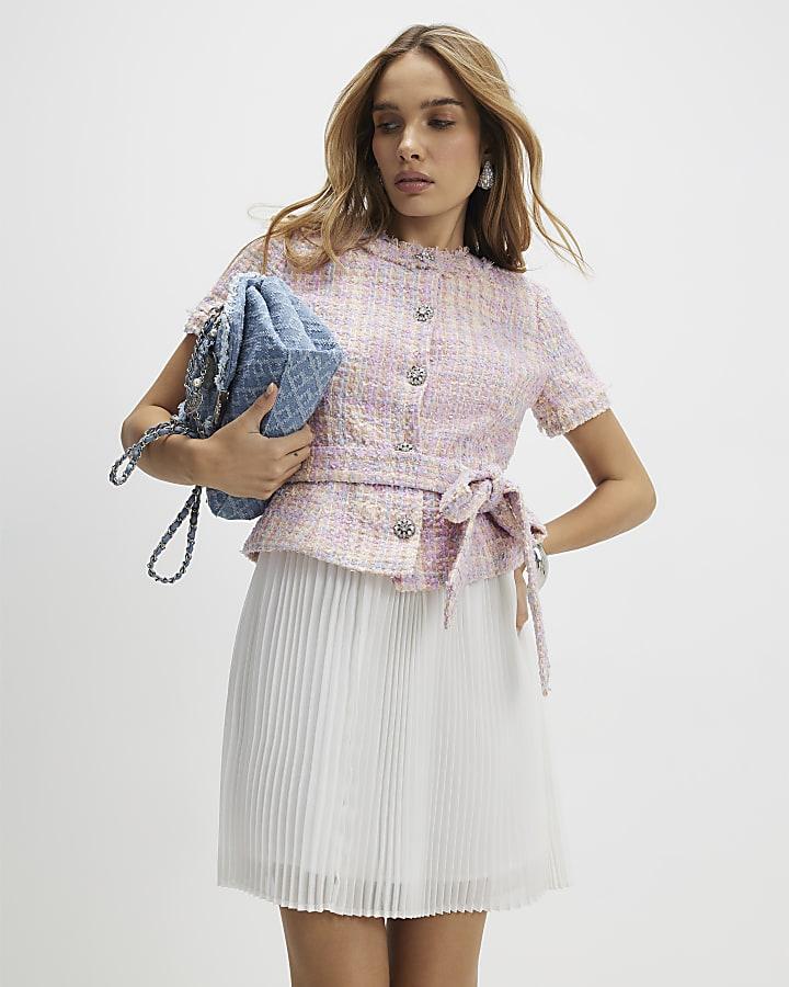 River Island Pink Boucle Hybrid Mini Dress