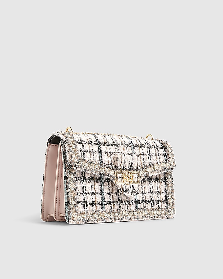 River Island Pink Boucle Panelled Shoulder Bag