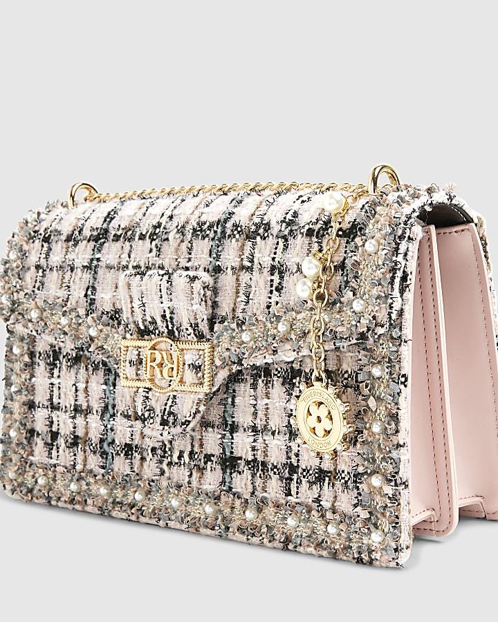 River Island Pink Boucle Panelled Shoulder Bag