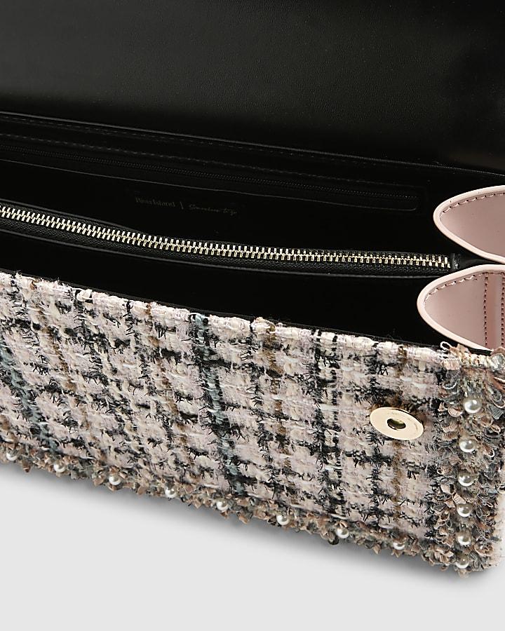 river island Pink Boucle Panelled Shoulder Bag