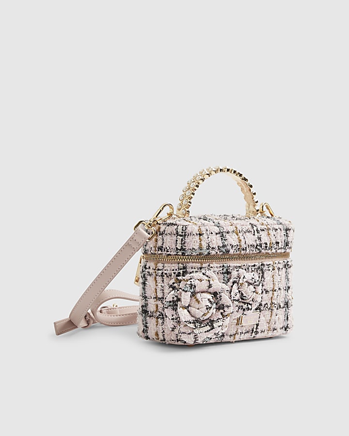 River Island Pink Boucle Pearl Handle Bag