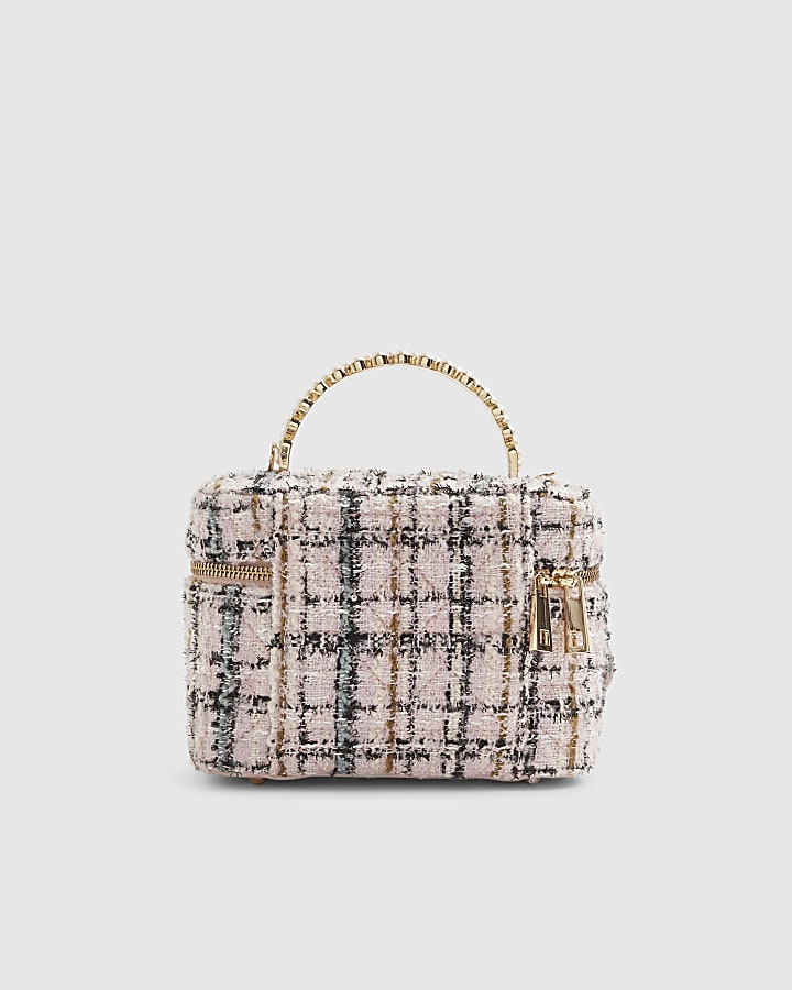River Island Pink Boucle Pearl Handle Bag