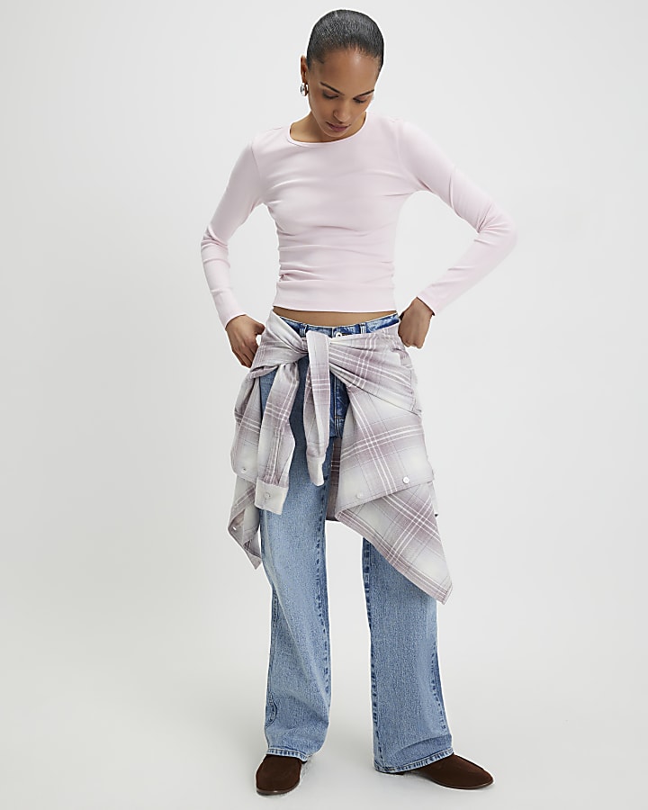River Island Pink Cotton Long Sleeve Fitted Top