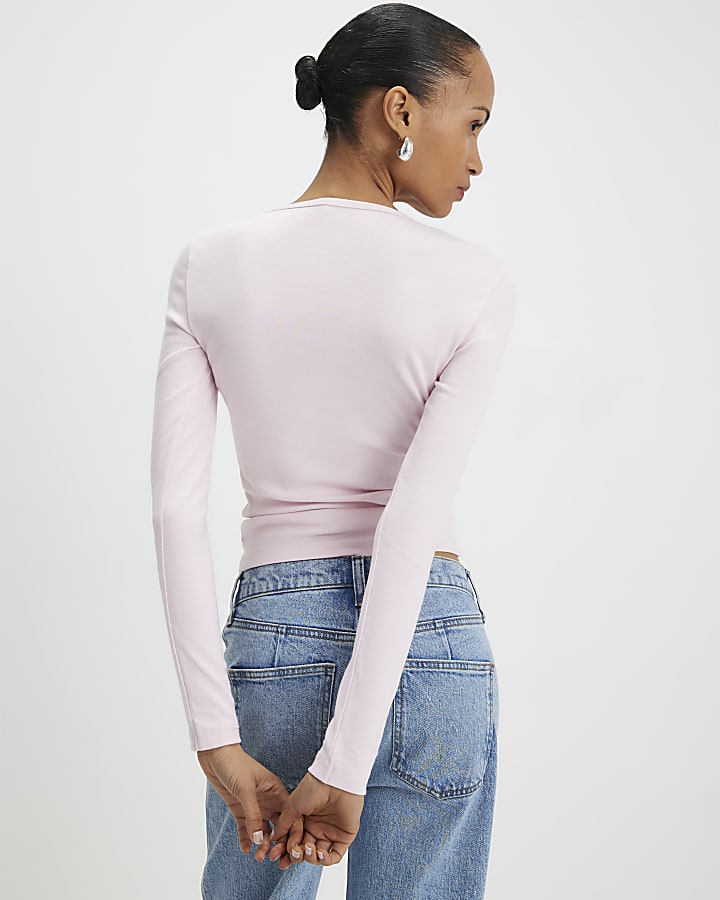 River Island Pink Cotton Long Sleeve Fitted Top
