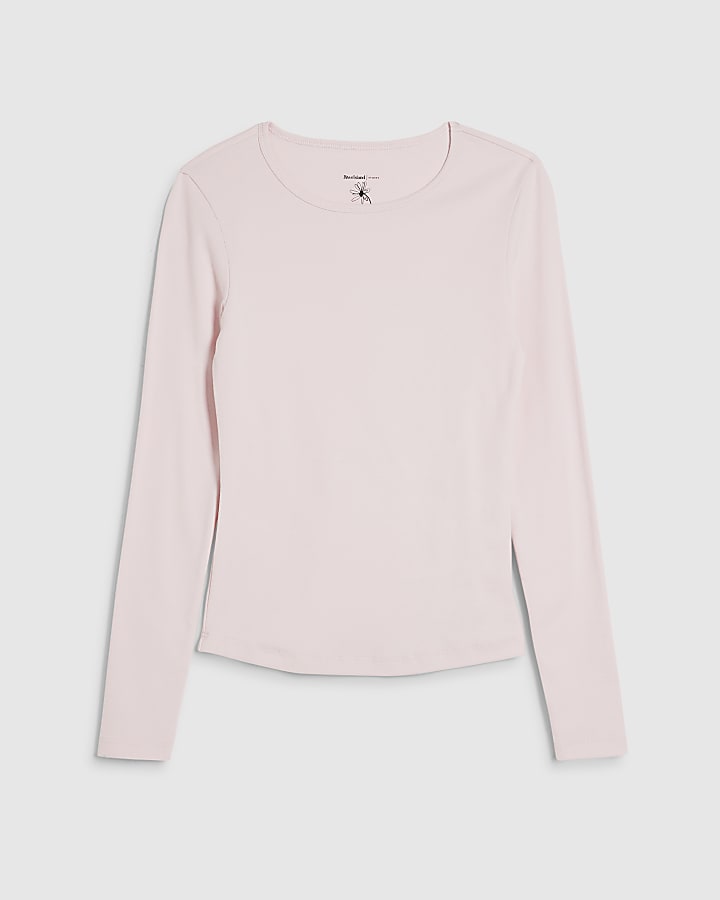 river island Pink Cotton Long Sleeve Fitted Top