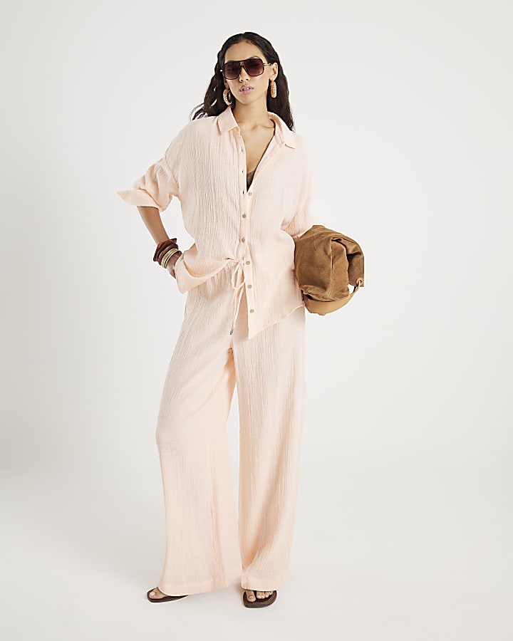 River Island Pink Crinkle Long Sleeve Beach Shirt