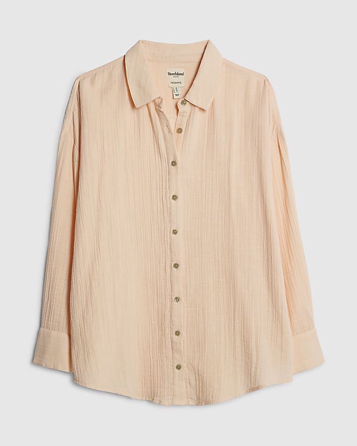 river island Pink Crinkle Long Sleeve Beach Shirt