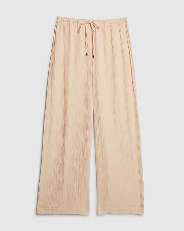 river island Pink Crinkle Wide Leg Trousers