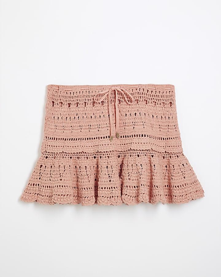 river island Pink Crochet Frill Beach Skirt