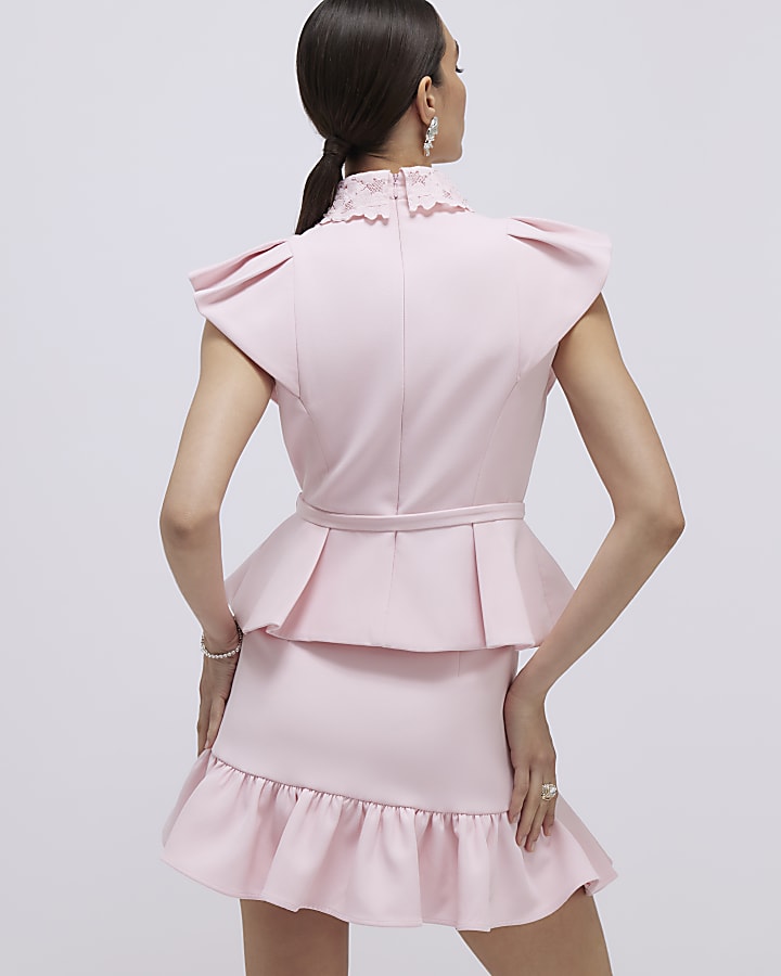 River Island Pink Diamante Pleated Mini Skirt