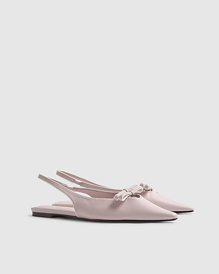 River Island Pink Double Bow Sling Back Flat Shoes