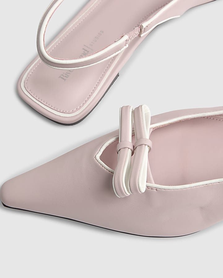 River Island Pink Double Bow Sling Back Flat Shoes