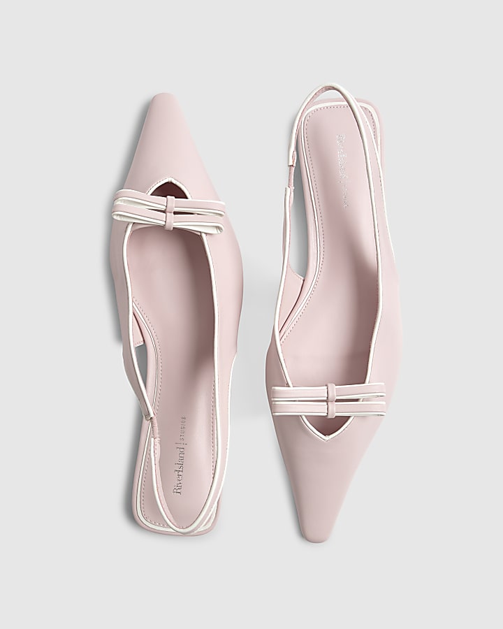 river island Pink Double Bow Sling Back Flat Shoes
