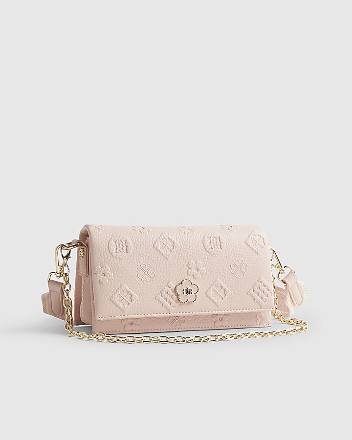 River Island Pink Embossed Monogram Cross Body Bag