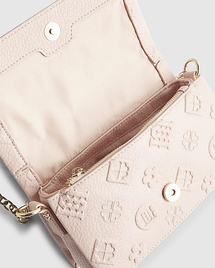 river island Pink Embossed Monogram Cross Body Bag
