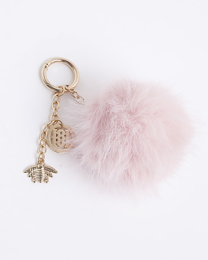 River Island Pink Faux Fur Pompom Bag Charm