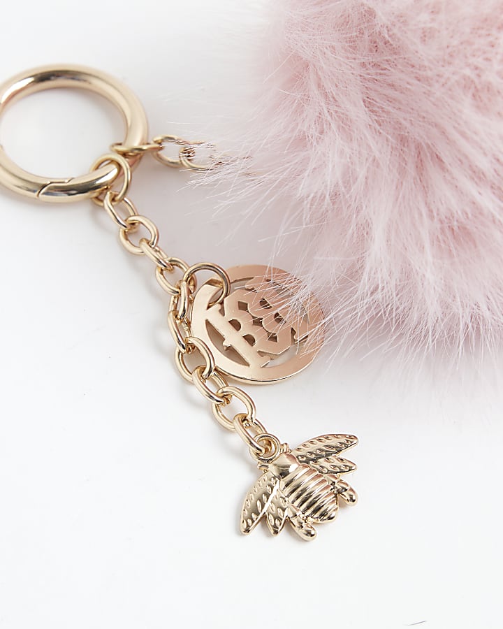 river island Pink Faux Fur Pompom Bag Charm