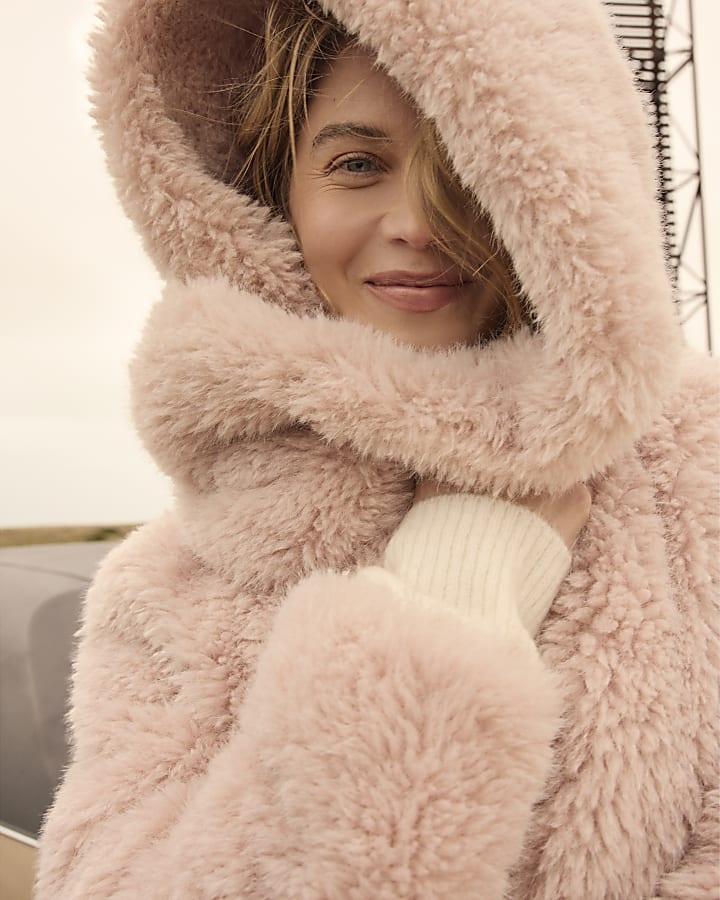 River Island Pink Faux Fur Scarf Jacket