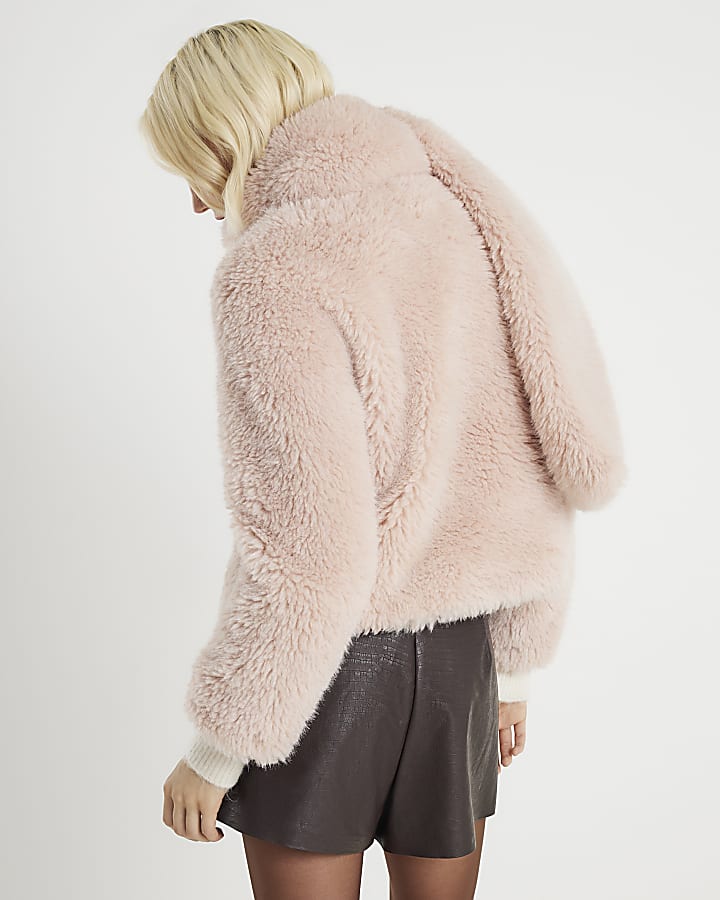 River Island Pink Faux Fur Scarf Jacket