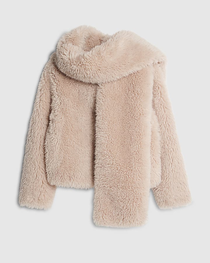 river island Pink Faux Fur Scarf Jacket