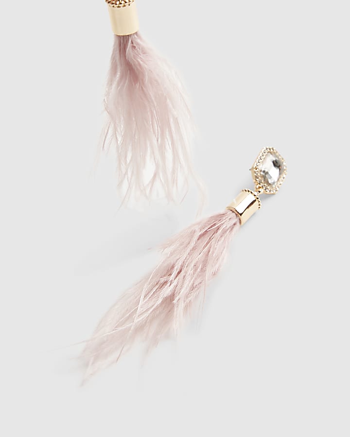 River Island Pink Feather Drop Earrings