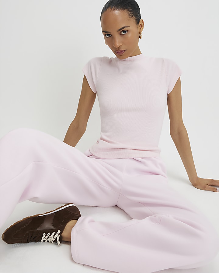 River Island Pink Fitted Ribbed T-shirt