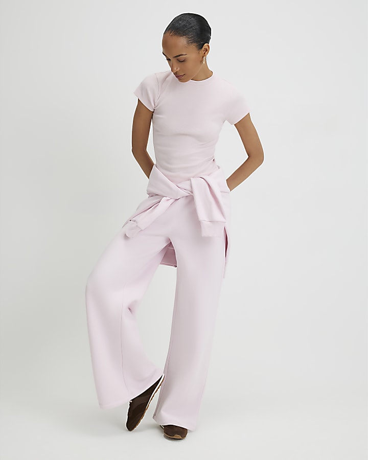 River Island Pink Fitted Ribbed T-shirt