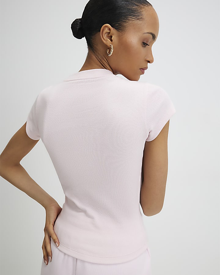 River Island Pink Fitted Ribbed T-shirt