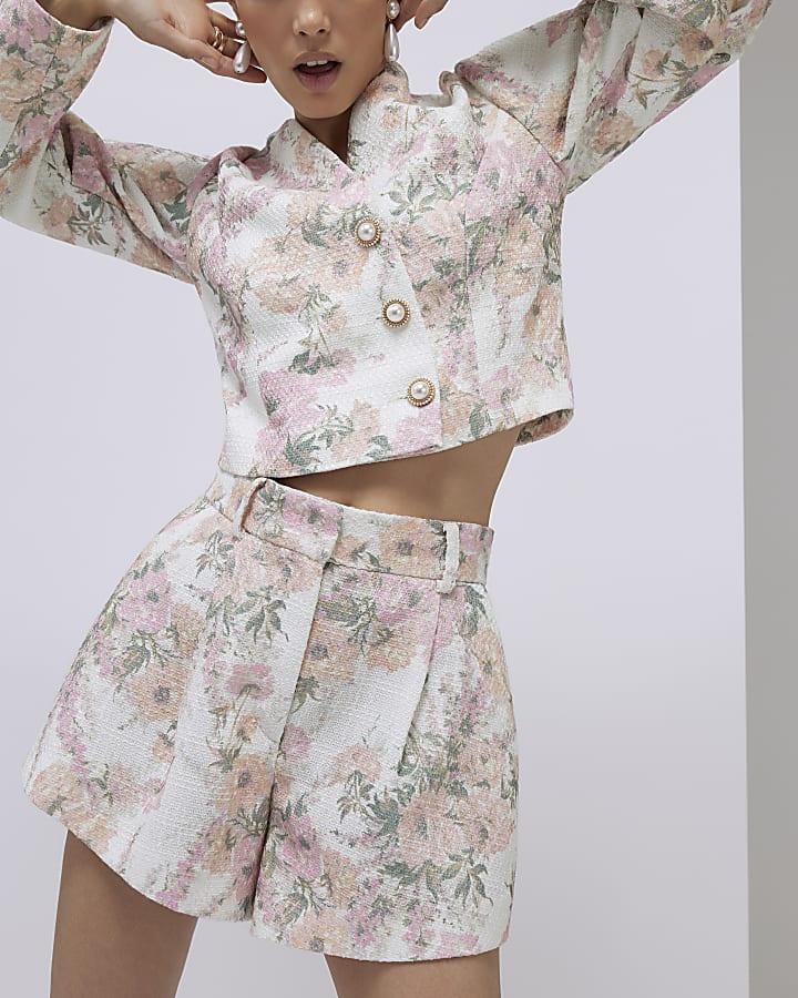 River Island Pink Floral Boucle Shorts