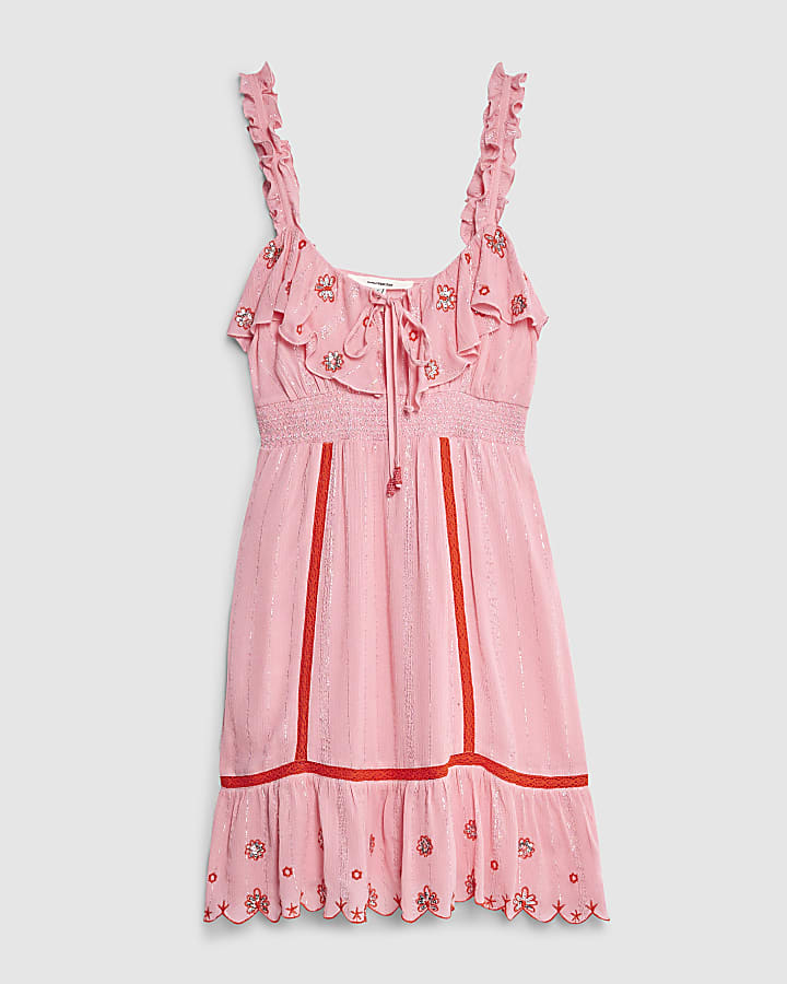river island Pink floral embellished beach dress
