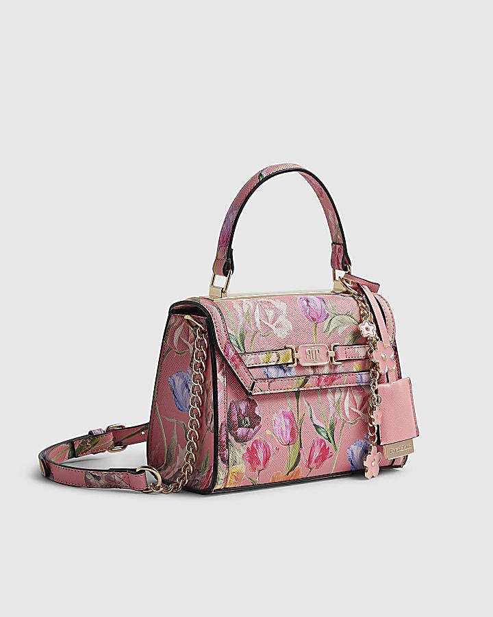 River Island Pink Floral Mini Charm Tote Bag