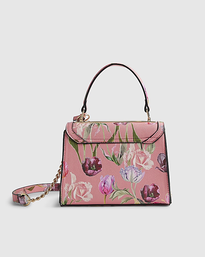 River Island Pink Floral Mini Charm Tote Bag