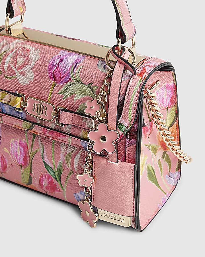 River Island Pink Floral Mini Charm Tote Bag