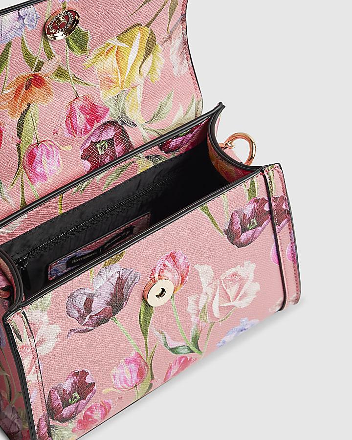 river island Pink Floral Mini Charm Tote Bag