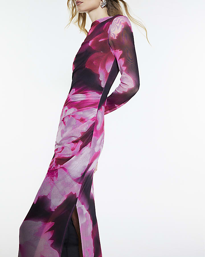 River Island Pink Floral Print Midi Dress