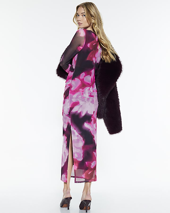 River Island Pink Floral Print Midi Dress