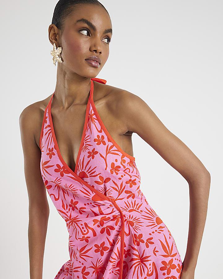 River Island Pink Floral Print Sleeveless Playsuit