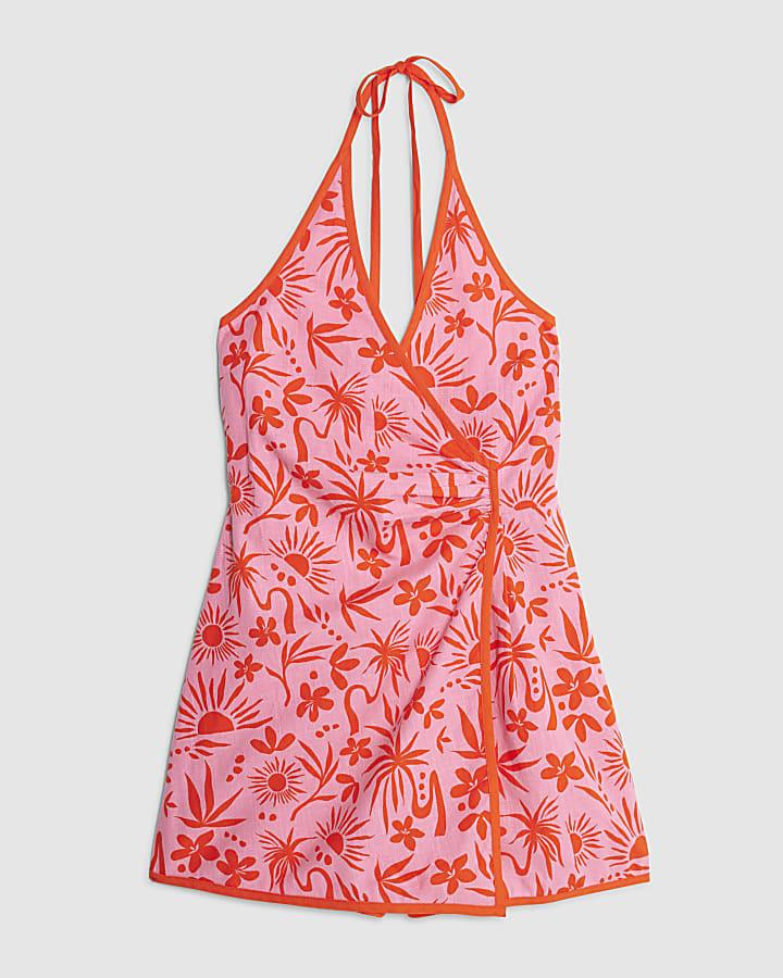 river island Pink Floral Print Sleeveless Playsuit