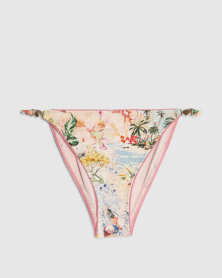 river island Pink Floral Tie Side Bikini Briefs