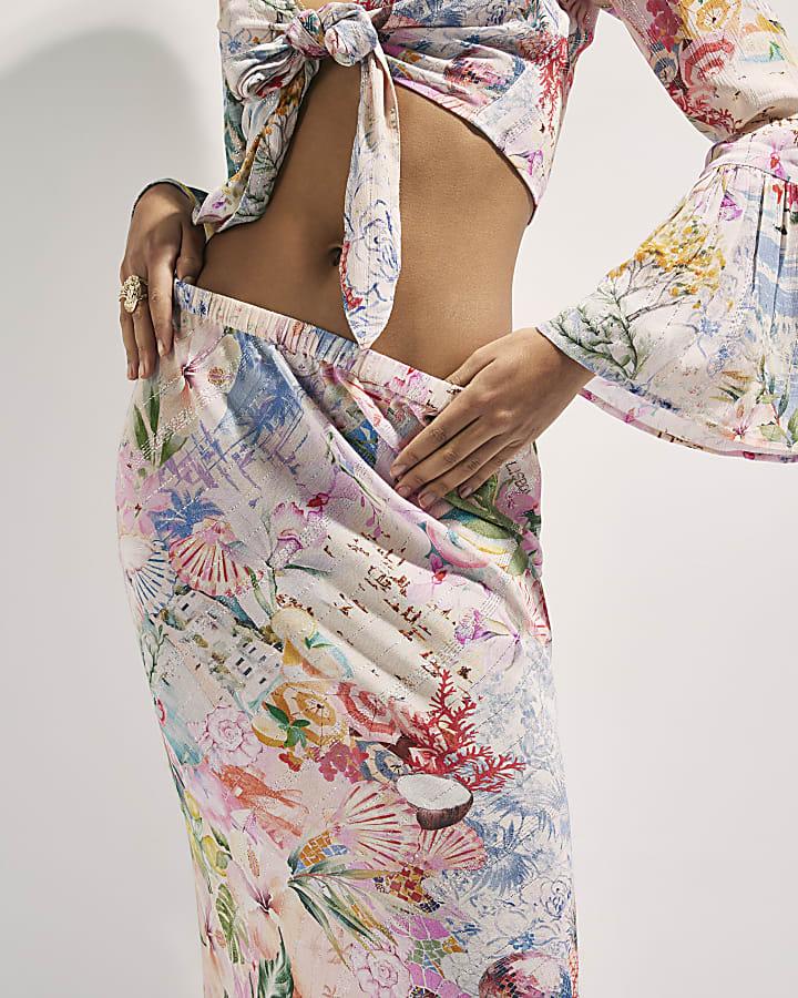 River Island Pink Graphic Print Maxi Beach Skirt