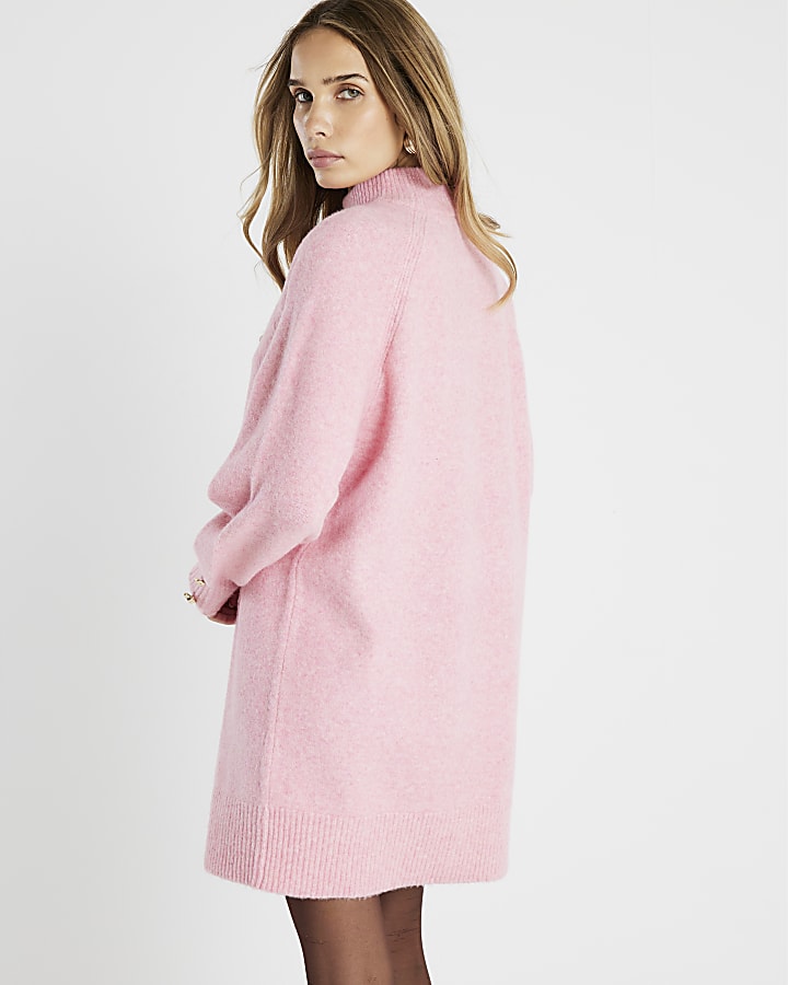River Island Pink Knitted Long Sleeve Jumper Dress