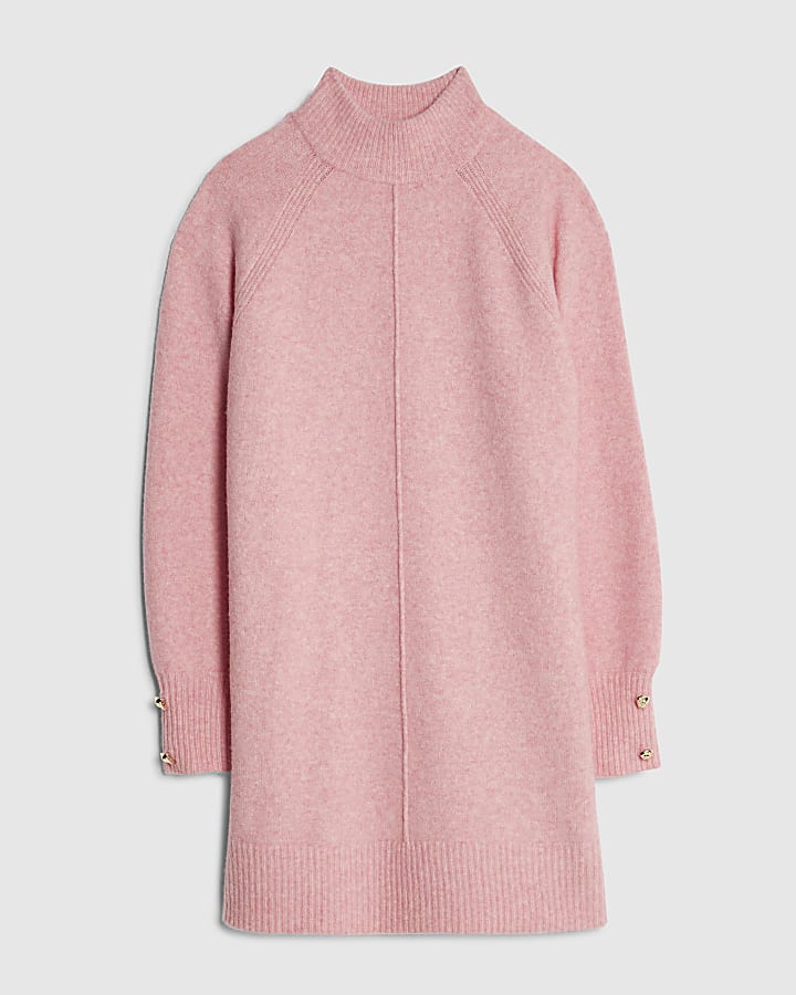 river island Pink Knitted Long Sleeve Jumper Dress