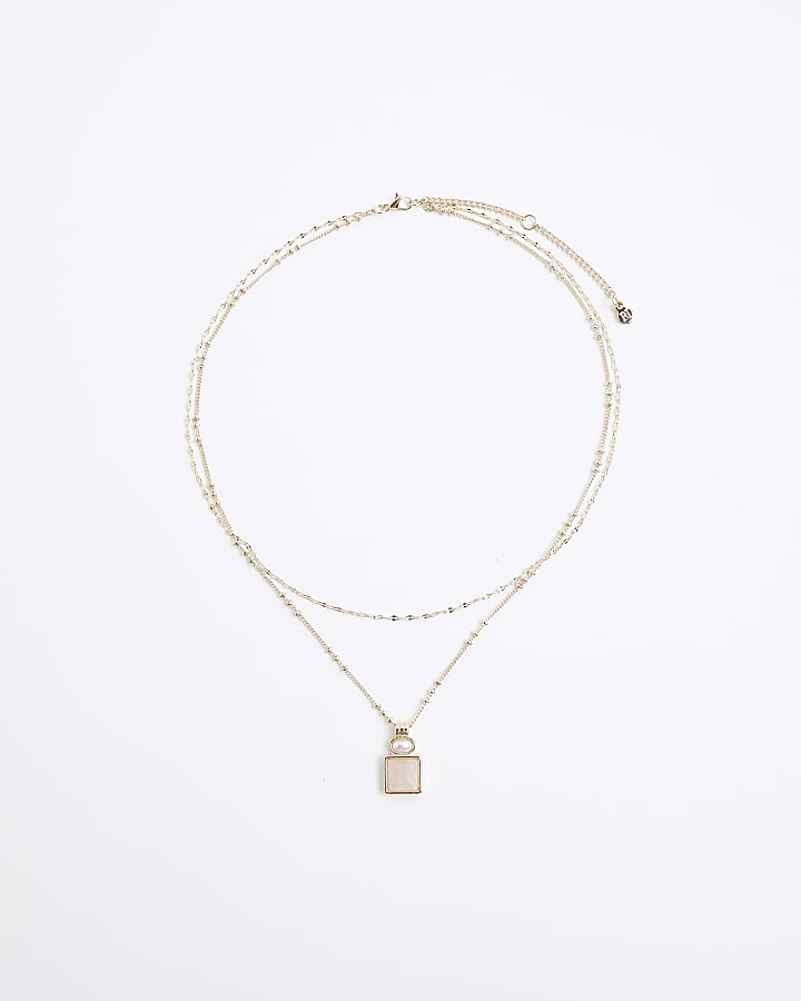 River Island Pink Layered Stone Pendant Necklace