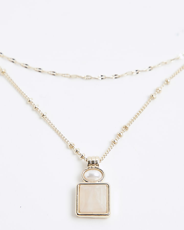 River Island Pink Layered Stone Pendant Necklace