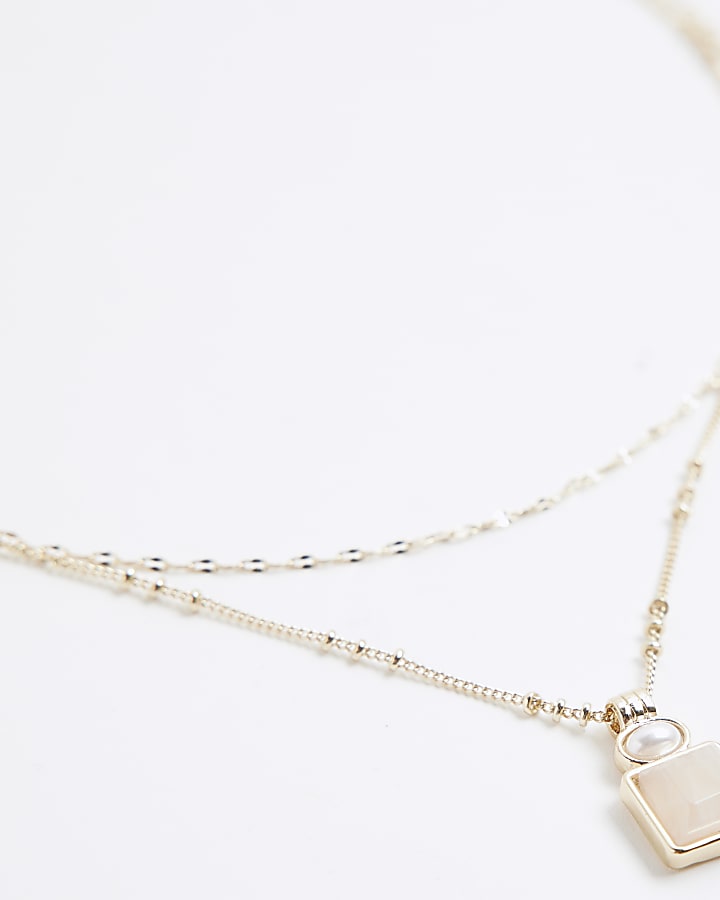 River Island Pink Layered Stone Pendant Necklace