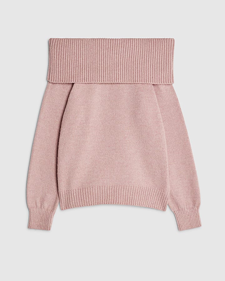 river island Pink Long Sleeve Bardot Jumper