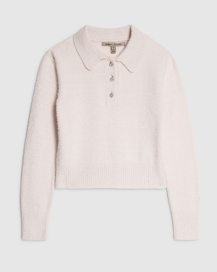 river island Pink Long Sleeve Fluffy Polo Top